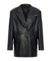 Attico Tailored Black Lambskin Blazer With Notched Lapels In Black