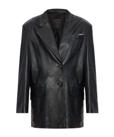 Attico Long Sleeve Leather Jacket In Black