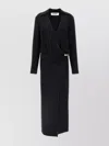 Attico V-neck Slit Midi Dress With Satin Piping In Black