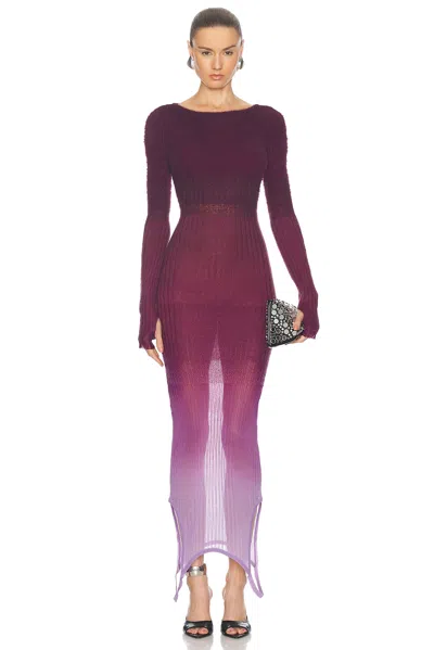 Attico Ribbed Midi Dress Long Sleeves In Multicolour