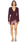 Attico Cashmere & Silk V-neck Mini Dress In Bordeaux