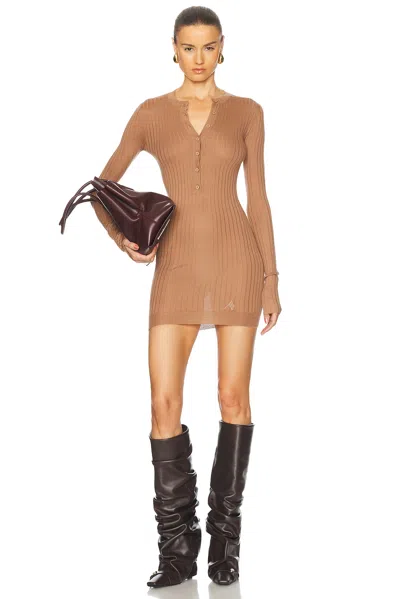 Attico Long Sleeve Mini Dress In Camel