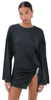 Attico Long Sleeve Mini Dress Dark Grey In Black