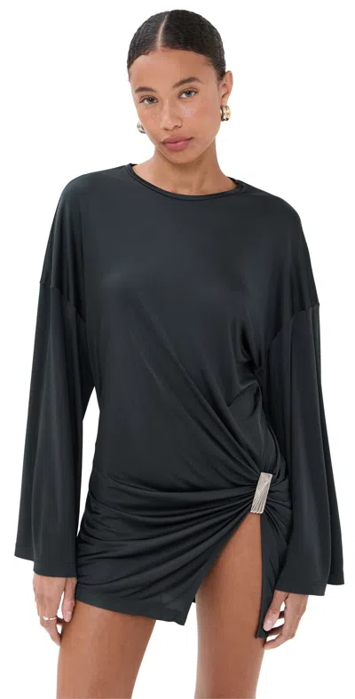 Attico Long Sleeve Mini Dress Dark Grey In Black