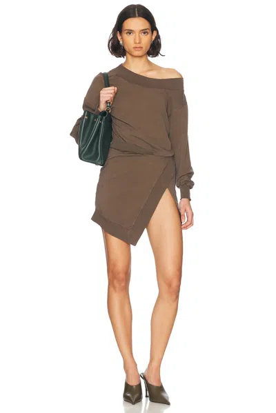 Attico Long Sleeve Mini Dress In Fade Brown