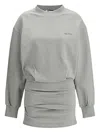 Attico Long-sleeve Ruched Mini Dress In Gray