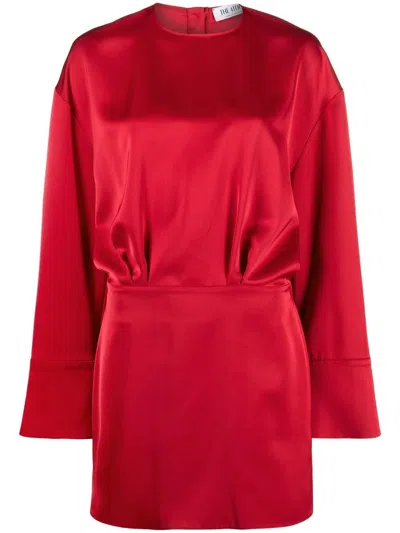 Attico Long-sleeved Satin Dress In Red