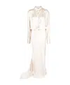 Attico Long-sleeve Satin Gown In White