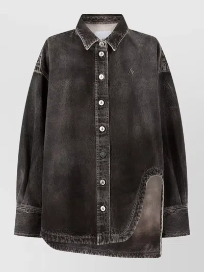 Attico Long Sleeve Shirt Asymmetric Hem Collar In Black