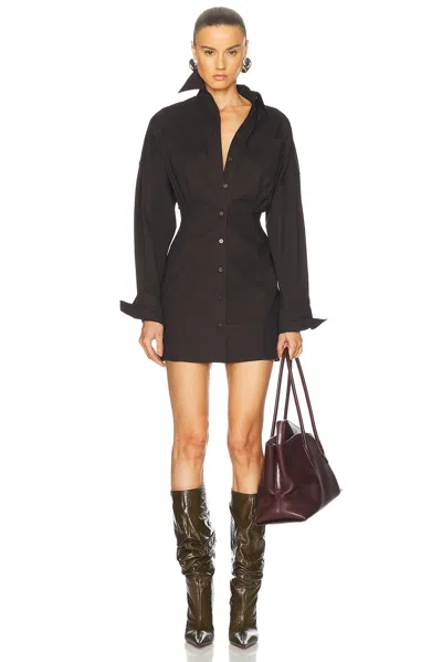 Attico Long Sleeve Shirt Dress In Brown