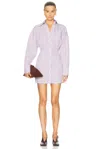 Attico White And Purple Striped Mini Shirt Dress In White & Purple