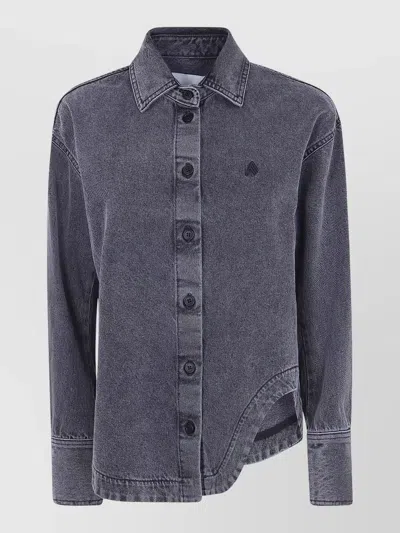 Attico Long Sleeve Shirt Jacket Asymmetric Hem Collar In Blue