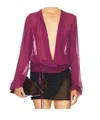 Attico Draped Front V-neck Ruched Blouse In Pink