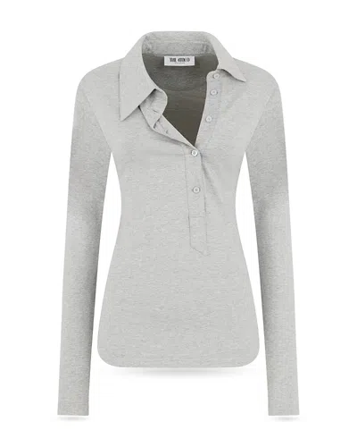 Attico Long Sleeve Lapel Top In Gray