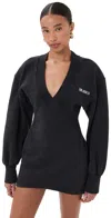 Attico V-neck Mini Dress With Embossed Logo In Black
