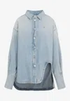 Attico Long-sleeved Denim Shirt With Shaped Slit In Blue