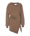 Attico Brown Off-shoulder Mini Dress With Logo Lettering On The Hem In Brown