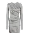 Attico Draped Satin Long Sleeved Mini Dress In Gray
