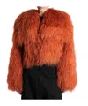 Attico Long-sleeved Fur Jacket In Orange