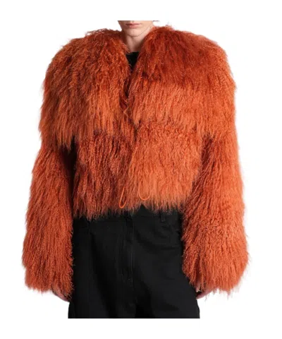 Attico Long-sleeved Fur Jacket In Orange