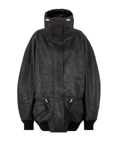 Attico Long-sleeved Leather Jacket In Black