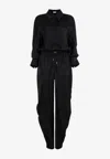 Attico Long-sleeved Satin Overall In Black