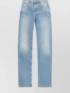 Attico Long Straight Leg Jeans With Contrast Stitching In Blue