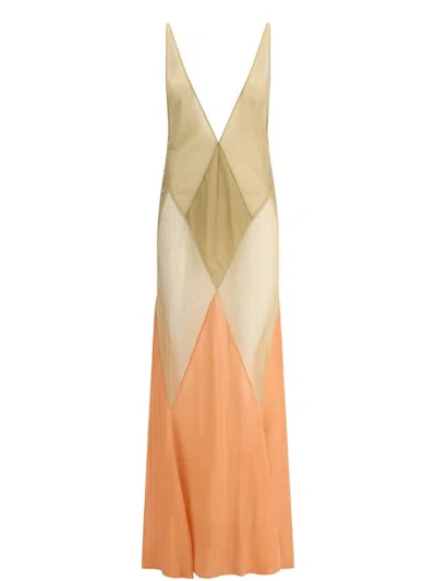 Attico The  Long Tulle Dress With Geometric Inserts In Multi