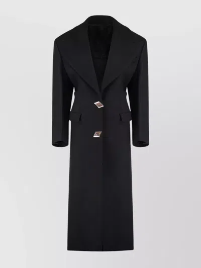 Attico Long Virgin Wool Coat With Chest Pocket In Black