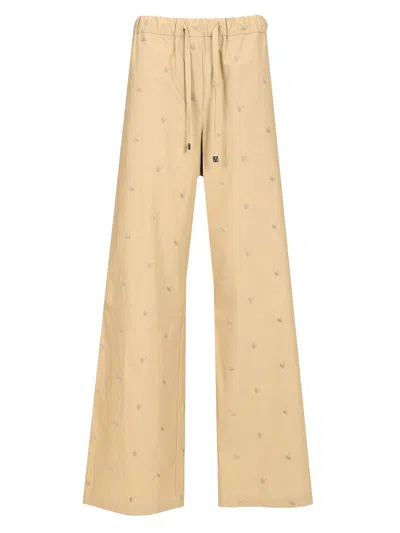 Attico Long With All-over Embroidery Trousers Beige In Neutral