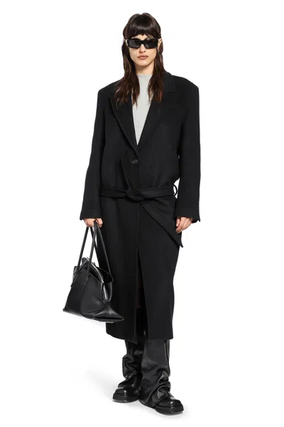 Attico Long Wool Coat In Black