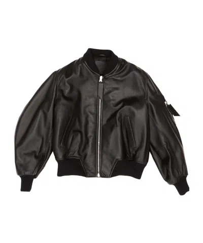 Attico Anja Oversized Leather Bomber Jacket In Black