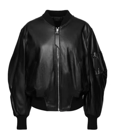 Attico Long-sleeved Leather Jacket In Black