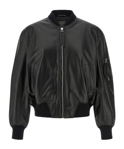 Attico Long-sleeved Leather Jacket In Black