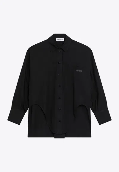 Attico Long-sleeved Poplin Logo Shirt In Black