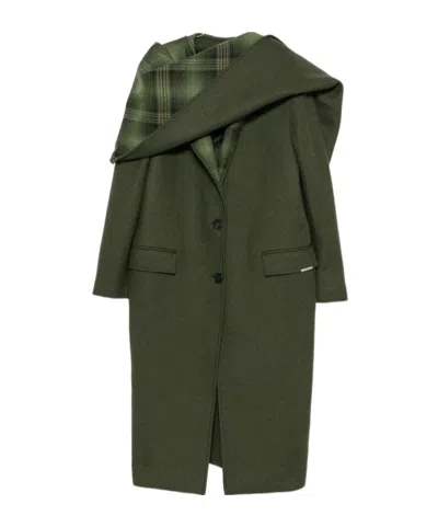 Attico Long-sleeved Single-breasted Coat In Green