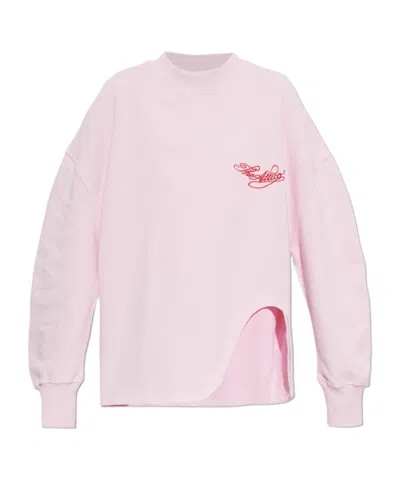 Attico Slit-detail Logo-embroidered T-shirt In Pink