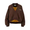 Attico Brown Cropped Sweatshirt With V Neck And Logo Lettering On The Front In Cotton Woman In Brown