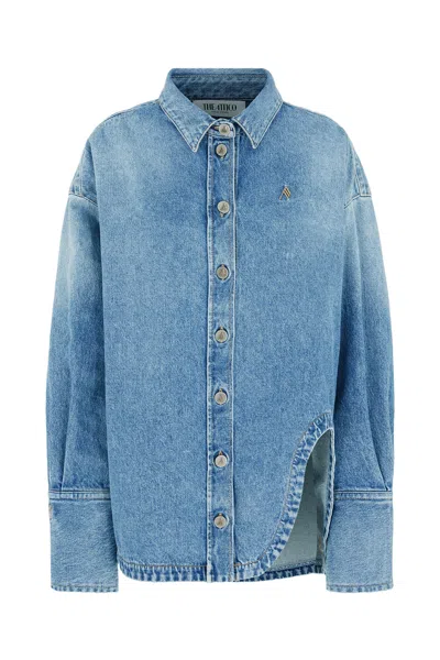Attico Logo-embroidered Button-up Denim Shirt In Blue