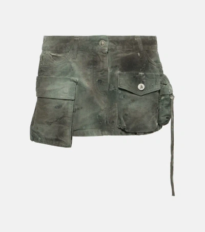 Attico Low-rise Cargo Denim Miniskirt In Green