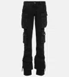 Attico Dark Wash Cargo Jeans With Logoed Buttons 15cm In Black