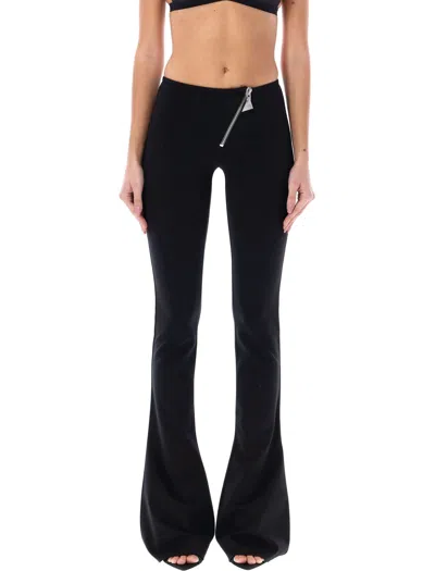 Attico Low Waist Slanted Zip Zipped Pants With Metal Logo Puller By The  In Black
