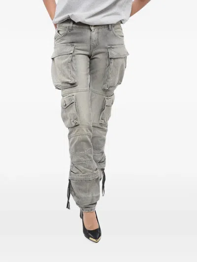 Attico Low-rise Denim Cargo Pants In Gray