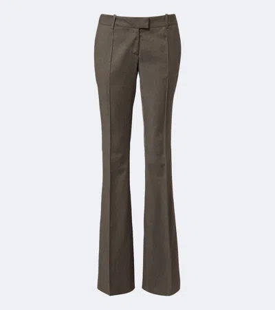 Attico Low-rise Wool-blend Straight Pants In Green