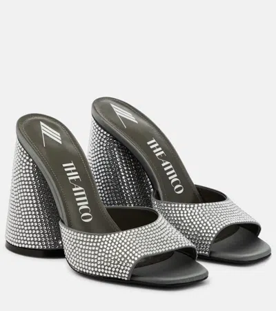 Attico Luz Crystal-embellished Leather Mules In Silver