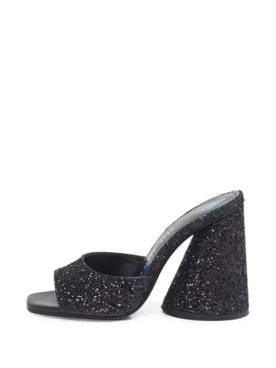 Pre-owned Attico Luz Glitter Sandals In Black