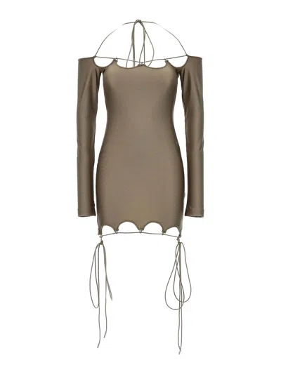 Attico ''lyna'' Military Mini Dress In Brown