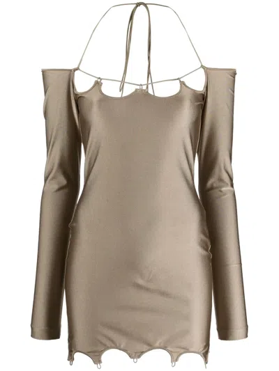 Attico ''lyna'' Military Mini Dress In Brown