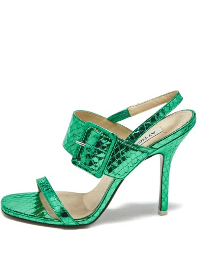 Pre-owned Attico Mariah Embossed Leather Sandals In Green