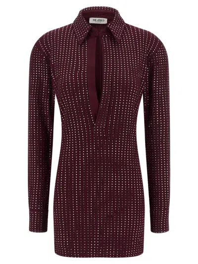 ATTICO MAROON RHINESTONE DRESS